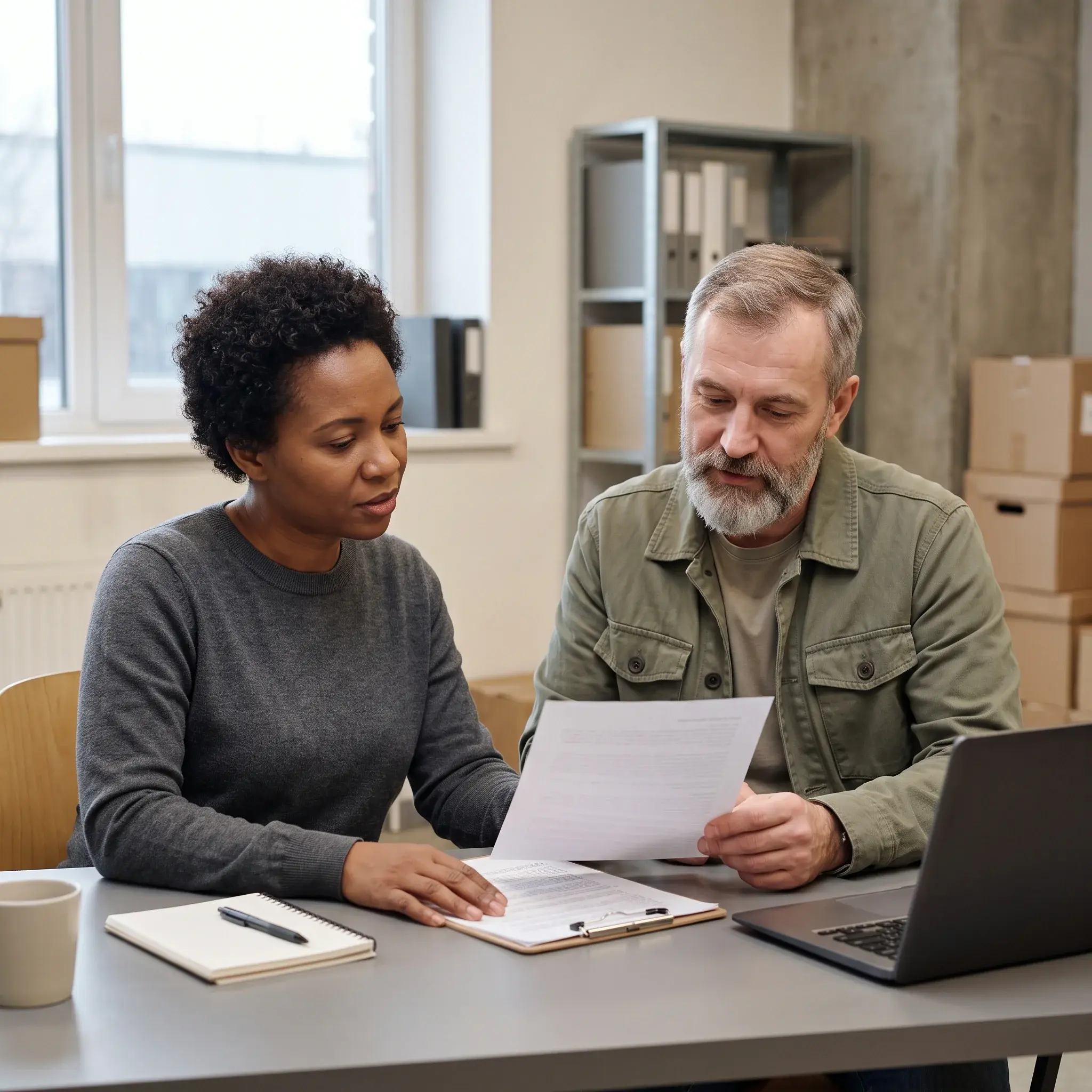 colleagues-reviewing-printed-document-together